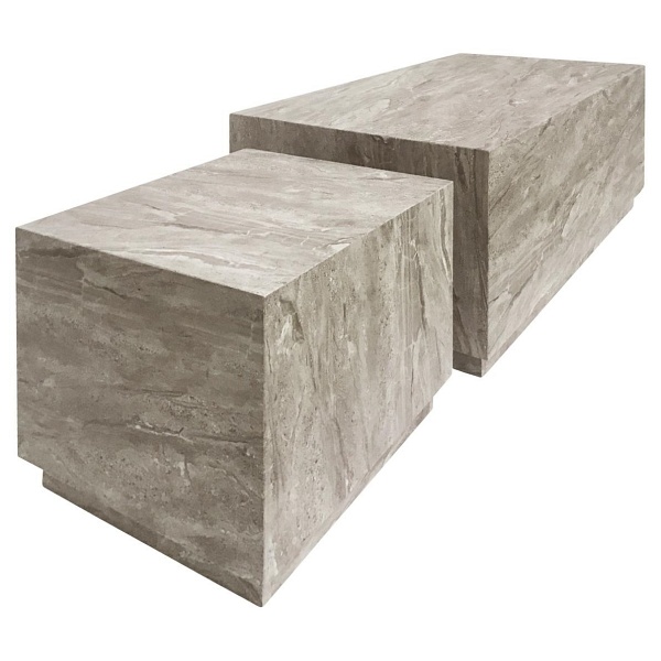 Zestaw 2 stolików kawowych Dice marmur szary - ACTONA